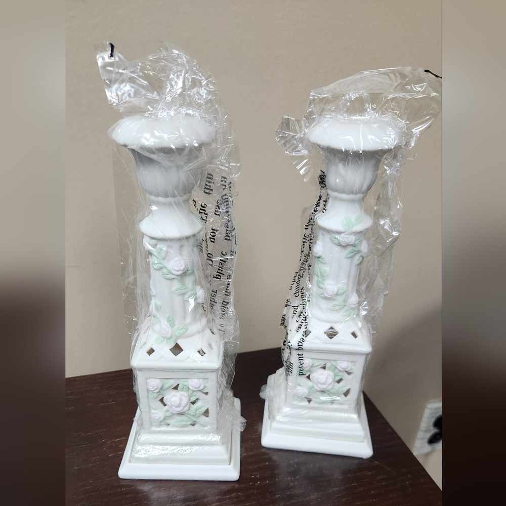 2 Ceramic Candle Holders With Separate Base. Never Used.